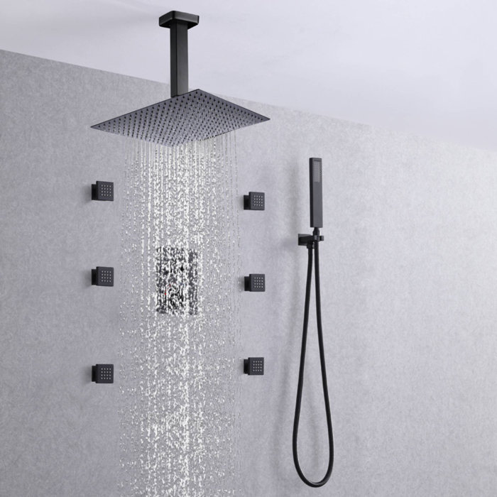 Wonderland America Ceiling Mounted Matt Black 3 Way Thermostatic